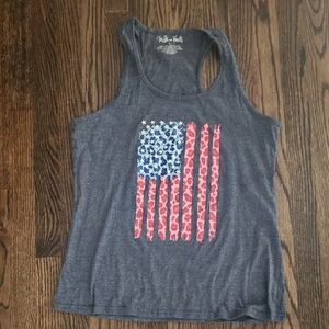 Willow Trails Blue Tank Top with Flag Print